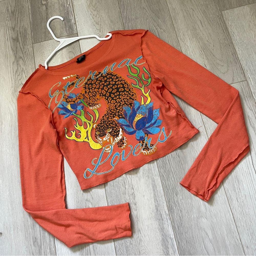 Urban Outfitters Top eternal lovers tiger graphic crop womens Orange (small) y2k - Picture 2 of 7